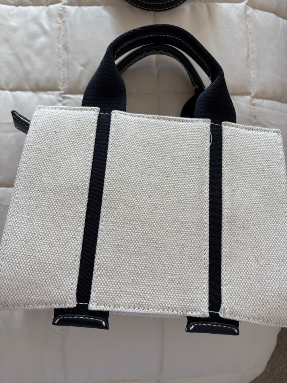 Zara Cream Canvas Tote with Black Trim